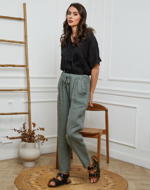 Kaki Ferria-broek van 100% linnen