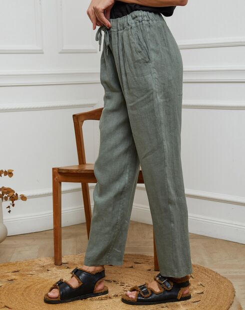 Kaki Ferria-broek van 100% linnen