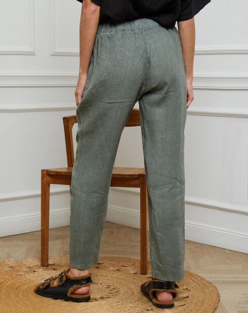 Kaki Ferria-broek van 100% linnen