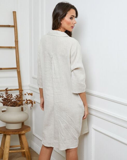 Beige jurk van 100% linnen Folia