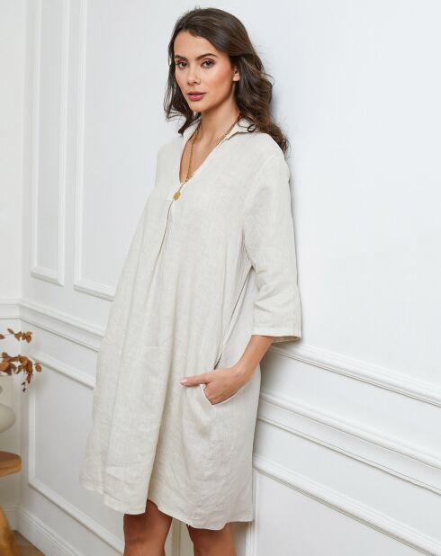 Beige jurk van 100% linnen Folia