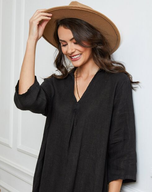 Zwarte jurk van 100% linnen Folia