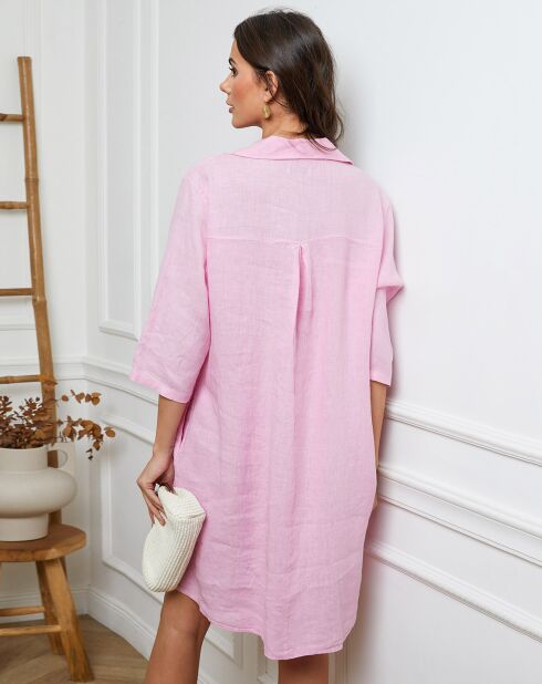 Abito Folia rosa confetto 100% lino