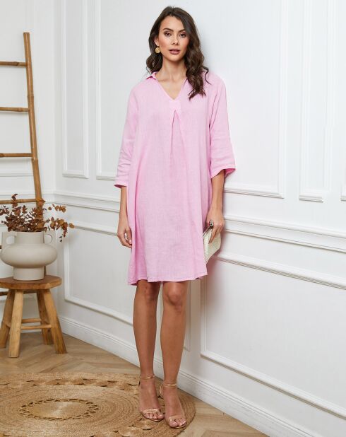 Abito Folia rosa confetto 100% lino