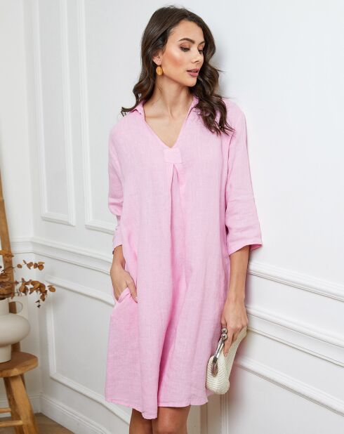 Abito Folia rosa confetto 100% lino