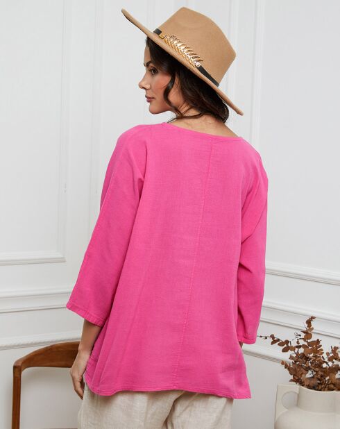 Frisse fuchsia top van linnen en katoen