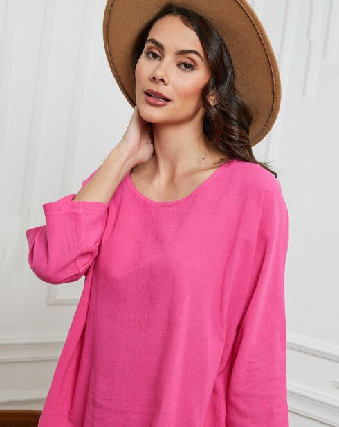 Frisse fuchsia top van linnen en katoen