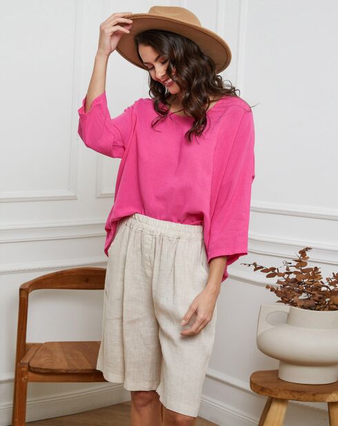 Frisse fuchsia top van linnen en katoen