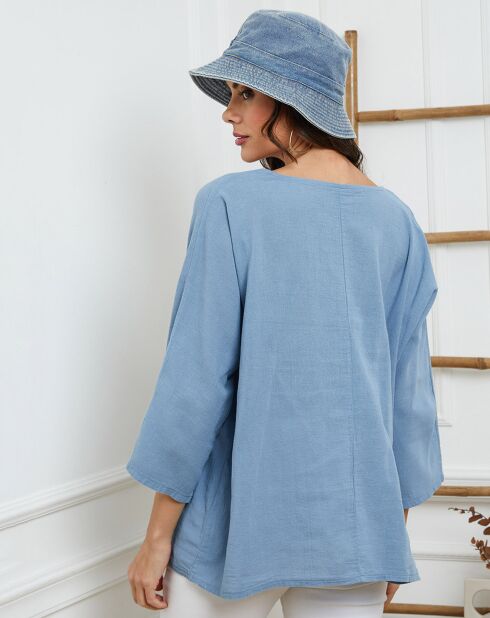 Indigo Fresh top van linnen en katoen