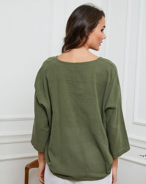 Khakifarbenes Top aus Leinen und Baumwolle