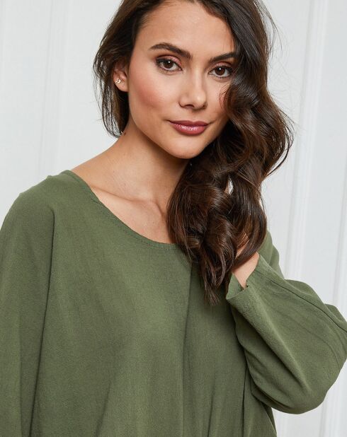 Khakifarbenes Top aus Leinen und Baumwolle