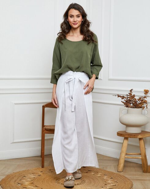 Khakifarbenes Top aus Leinen und Baumwolle