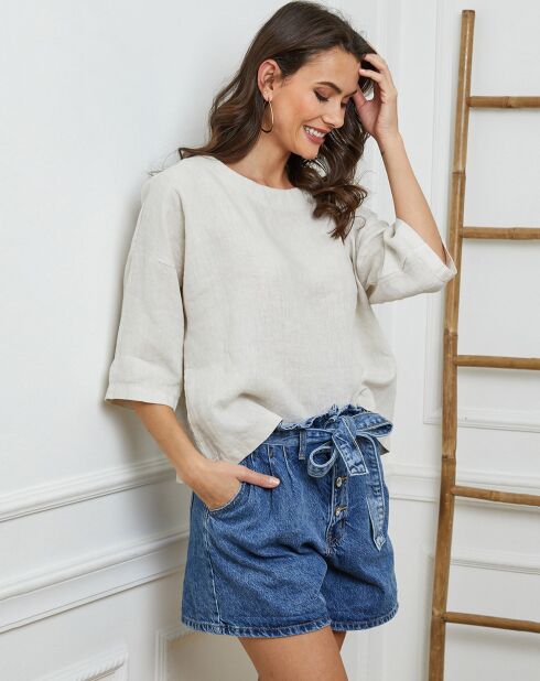 Beige top van 100% linnen Georginia