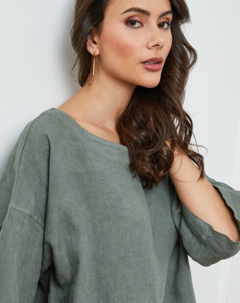 Kaki top van 100% linnen Georginia