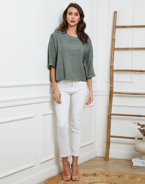 Kaki top van 100% linnen Georginia