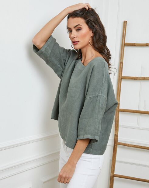 Kaki top van 100% linnen Georginia