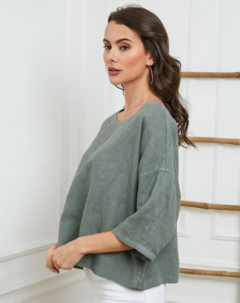 Kaki top van 100% linnen Georginia