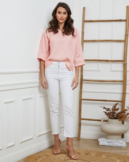 Lachsfarbenes Georginia-Top aus 100% Leinen