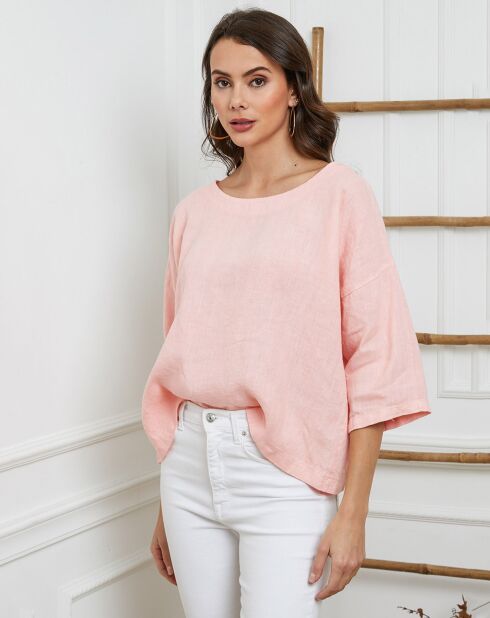 Lachsfarbenes Georginia-Top aus 100% Leinen