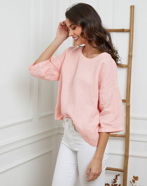 Lachsfarbenes Georginia-Top aus 100% Leinen