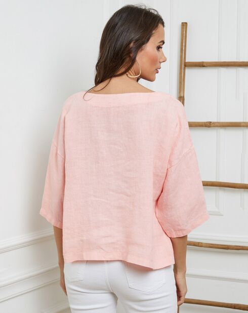 Lachsfarbenes Georginia-Top aus 100% Leinen