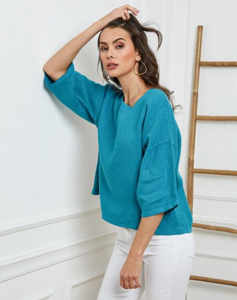 Grünes Georginia-Top aus 100% Leinen