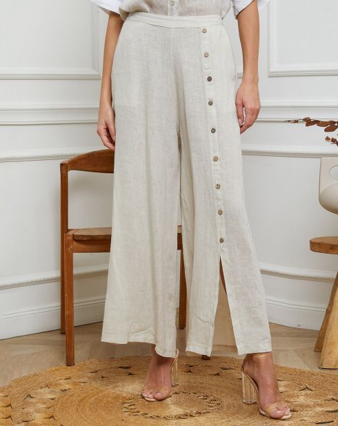 Gladys beigefarbene Hose aus 100% Leinen