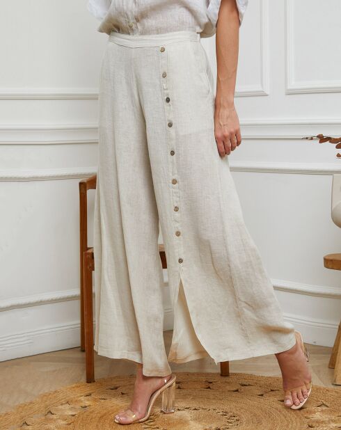 Gladys beigefarbene Hose aus 100% Leinen