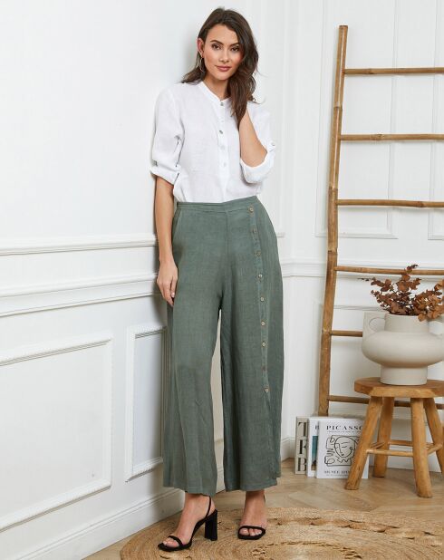 Gladys khakifarbene Hose aus 100% Leinen