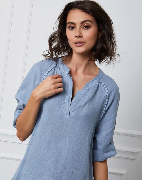 Indigofarbenes Granel-Kleid aus 100% Leinen