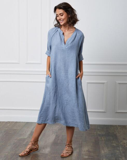 Indigofarbenes Granel-Kleid aus 100% Leinen