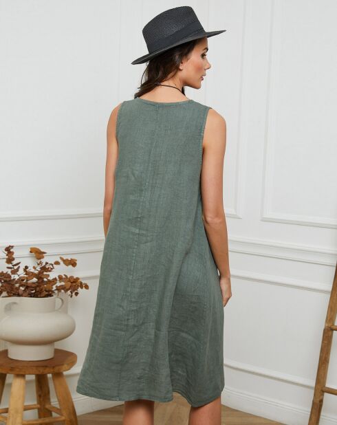 Hemar khakifarbenes Kleid aus 100% Leinen