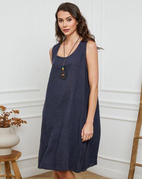 Hemar marineblaues Kleid aus 100% Leinen
