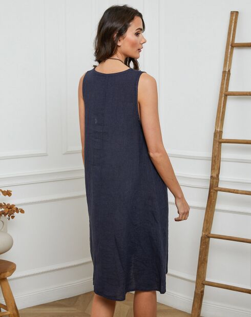 Hemar marineblaues Kleid aus 100% Leinen