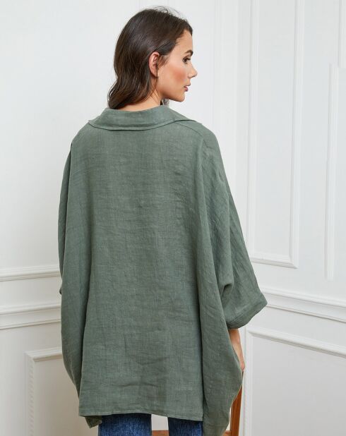 Khakifarbenes Ivy-Shirt aus 100% Leinen