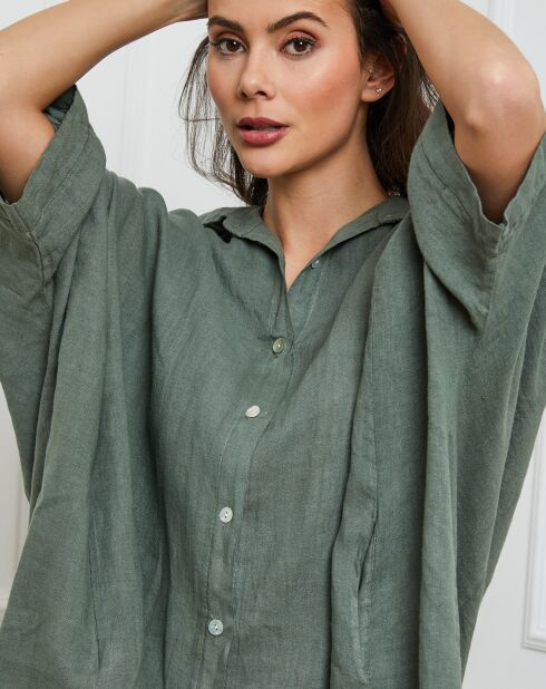 Khakifarbenes Ivy-Shirt aus 100% Leinen