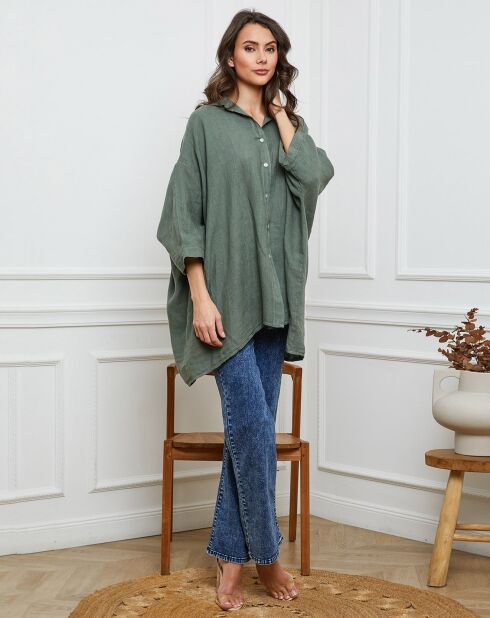 Khakifarbenes Ivy-Shirt aus 100% Leinen