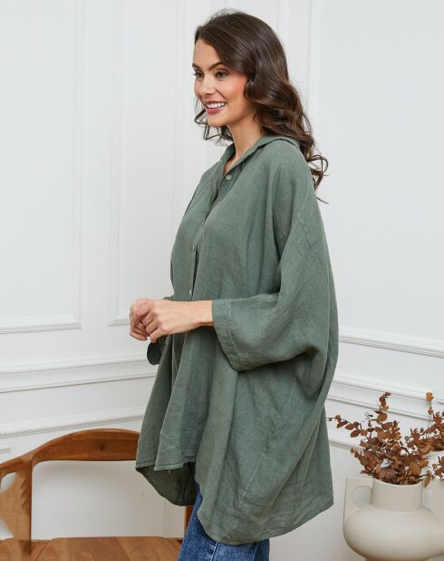 Khakifarbenes Ivy-Shirt aus 100% Leinen