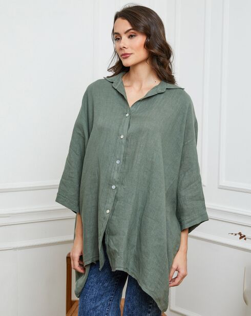 Khakifarbenes Ivy-Shirt aus 100% Leinen