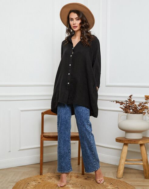 Ivy schwarzes Hemd aus 100% Leinen