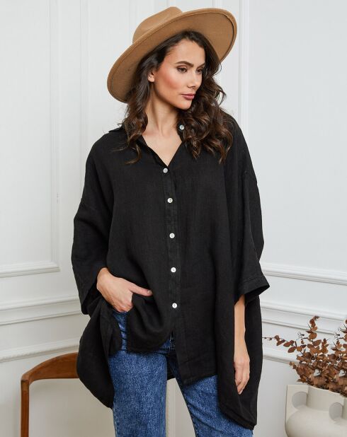 Ivy schwarzes Hemd aus 100% Leinen