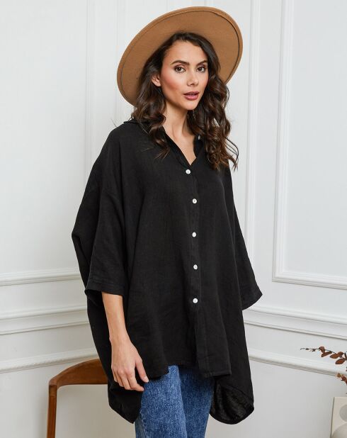 Ivy schwarzes Hemd aus 100% Leinen