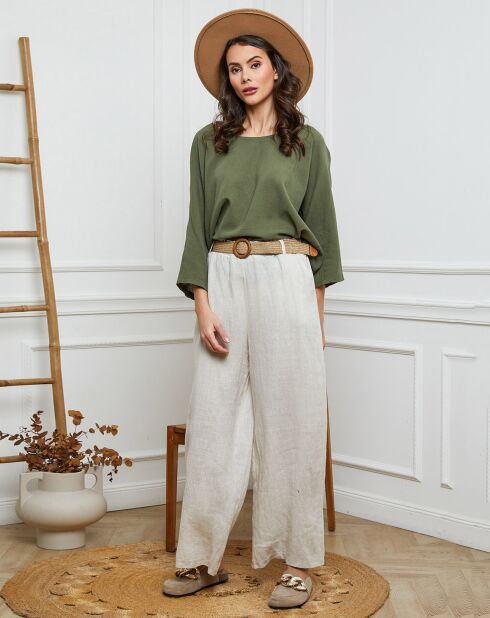 Jamina beige broek van 100% linnen