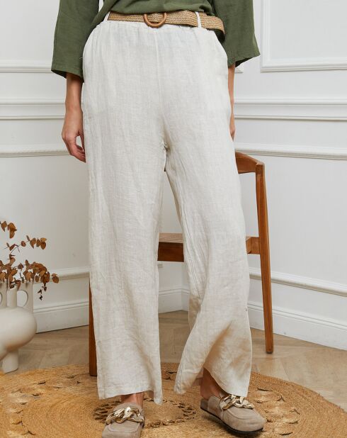 Jamina beige broek van 100% linnen