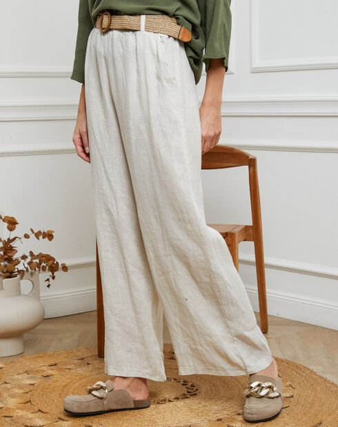 Jamina beige broek van 100% linnen