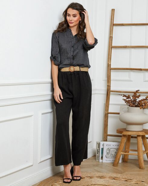 Jamina zwarte broek van 100% linnen