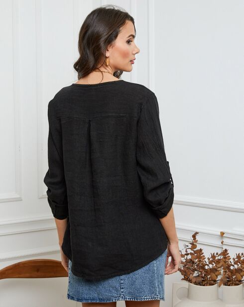 Schwarzes Top Jilda aus 100% Leinen