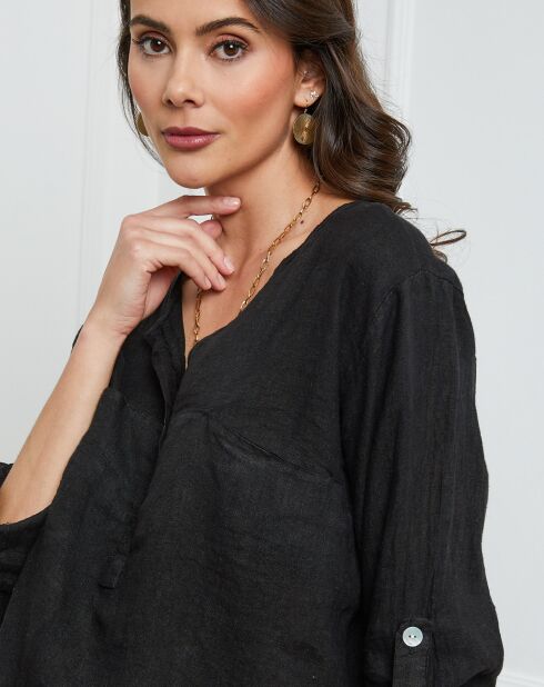 Schwarzes Top Jilda aus 100% Leinen