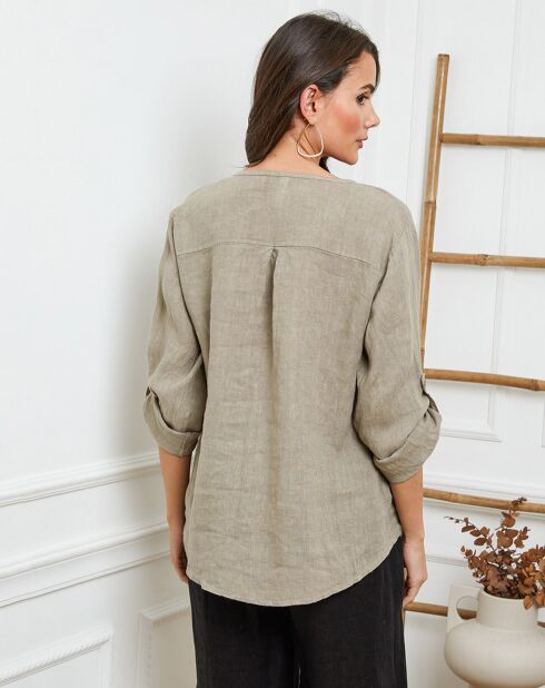 Jilda taupefarbenes Top aus 100% Leinen
