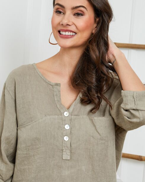 Jilda taupefarbenes Top aus 100% Leinen